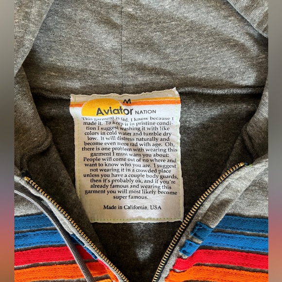 AVIATOR NATION 5 Stripe Grey Zip Up Hoodie Sweatshirt Unisex Medium - Picture 8 of 10
